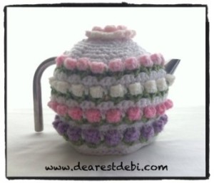 Crochet Rose Bud Tea Cozy - Dearest Debi Patterns