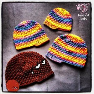 Crochet Puff Ball Beanie with Brim - Dearest Debi Patterns