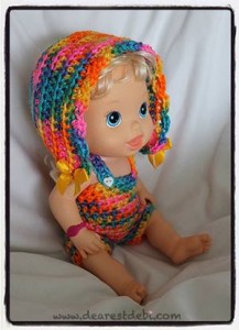 Crochet Baby Alive Bonnet Romper Set - Dearest Debi Patterns