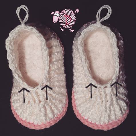 Cupids Sweet Hearts Booties - Mark off front stitches - Dearest Debi Patterns